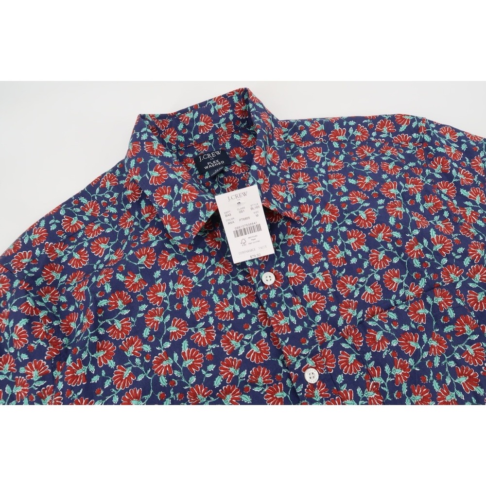J.Crew Short Sleeve Shirt Mens Medium Navy Red Floral Flex Washed BL165 NEW